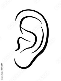 a black and white drawing of an ear with the letter s in it's center