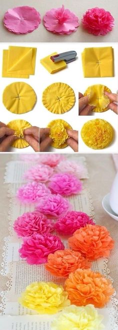 how to make tissue paper flowers that look like they have been cut in half and put on