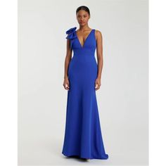 On Sale Is A Mac Duggal 49454 Blue Bow Shoulder V-Neck Gown 6. The Dress Is New Without Tags. The Measurements Are Approximations Width (Pit To Pit)- 16 Inches Waistline- 14 Inches Bin 0858 Royal Blue Evening Gown, Mac Duggal Dresses, Neck Bow, Mac Duggal, Mermaid Gown, Royal Blue Color, Black Tie Event, Gala Dresses, Mermaid Fashion