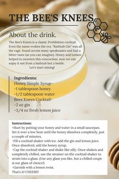 a recipe for the bee's knees cocktail