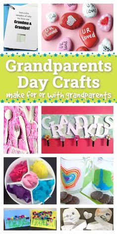 Grandparents Day crafts make for or with grandparents - 8 grandparents day crafts shown from grandma and grandpa cards, rocks, sculpture, photo gallery, together craft send a hug and personalized mugs Grandparent Activity Preschool, Grandparents Day Crafts Kindergarten, Grandparent Gifts Preschool, Fall Grandparents Day Crafts, Crafts From Kids To Grandparents, Cute Grandparents Day Crafts, Fall Crafts For Grandparents, Grandparents Day Gift From Infant, Diy Grandparents Gifts From Grandkids