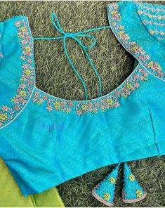 Sky Blue Colour Blouse Designs, Blouse Maggam Work Designs, Thread Work Blouse Designs, Bridal Aari Work Blouse, Basic Blouse Designs