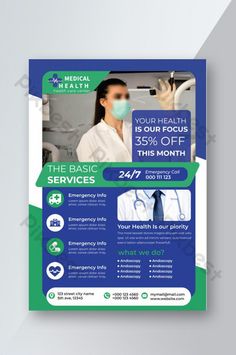 a medical flyer is shown with an image of a person wearing a face mask and gloves