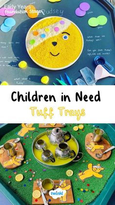 Children in need tuff tray ideas eyfs! Practice those fine motor skills or explore mathematics and get creative! Click on the pin for more children in need resources. Special thanks to @amys_childminding @dreamcatchers_parkgate Children In Need Preschool Activities, All About Me Tuff Tray Ideas Eyfs, Preschool Activities Eyfs