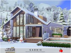 a cozy modern winter cabin decorated for winterfest or christmas. by melapples 🍎 TSR. Sims 4 Residential Sims 4 Christmas House, Sims4 Christmas Cc, Sims 4 Winter Build, Christmas Sims 4 House, Sims 4 Winter House, Sims 4 Christmas Cabin, Sims 4 Snowy Escape Add On, Snowy Escape House Sims 4, Sims 4 Snowy Escape House