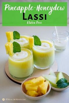 pineapple honeydew lass is served in small bowls with mint leaves on the side