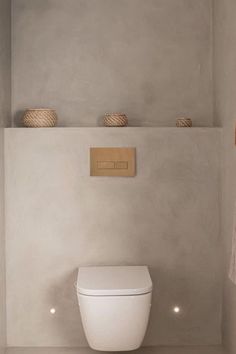 a white toilet sitting in a bathroom next to a wall mounted shower head and towel rack