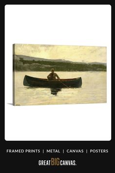 a painting of a man in a canoe on the water