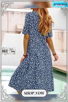 Pocket Short Sleeve Casual Midi Shirt Dress Casual Printed V-neck Midi Dress, Casual Non-stretch Short Sleeve Maxi Dress, Casual Non-stretch Maxi Dress With Short Sleeves, Printed Non-stretch Short Sleeve Midi Dress, Casual Short Sleeve Maxi Dress For Day Out, Casual Printed Knee-length Midi Dress, Casual Short Sleeve Midi Dress For Day Out, Casual Knee-length Printed Midi Dress, Short Sleeve Maxi Dress With Pockets For Day Out