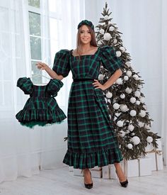 These gorgeous green plaid Christmas matching dresses have very original fashionable design made of high-quality fabric will be perfect for any celebration....Christmas, birthday, parties, photography, evening, festivals wear, fairy & princess costumes or other special occasional events.    All our dresses are made with great love and care. We stand behind our work. Highest quality and 100% satisfaction guaranteed service. We proudly believe in our product's softness, durability and quality, fas Elegant Short Sleeve Christmas Dresses, Short Sleeve Holiday Dress For Christmas Party, Festive Holiday Dress With Short Sleeves, Festive Short Sleeve Holiday Dress, Fitted Short Sleeve Christmas Dresses, Short Sleeve Fitted Christmas Dresses, Festive Holiday Dresses With Short Sleeves, Green Short Sleeve Christmas Dresses, Fitted Plaid Dress For Holiday