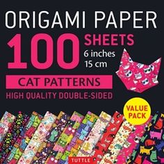 the origami paper pack is packed with various patterns and colors, including cats