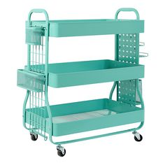 a three - tiered trolley with baskets on the bottom and two shelves below it