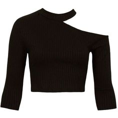 Sans Souci Black ribbed one shoulder mock neck croptop (375 ARS) ❤ liked on Polyvore featuring tops, crop tops, shirts, black, one shoulder shirt, mock neck crop top, mock neck top, ribbed crop top and rib top Siyah Crop Top, Crop Tops Black, One Shoulder Shirt, Mock Neck Shirt, Asymmetrical Shirt, Mock Neck Crop Top, Catty Noir, Cropped Shirts