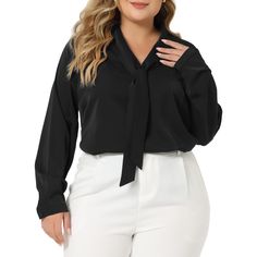 This shirt top in long sleeves, tie v-neck, button cuff, and round hem design brings vintage chic to any look in beauty. Solid color chic enlivens this breezy top that influences your daily time. Relax into the casual ease of these elegant ladies' blouses that are charming with a bow tie v-neck to complement every simple and stylish outlook. It is very suitable for daily wear. It is also suitable for work, casual, coffee time and vacation, etc. Chic Long Sleeve Solid Color Shirt, Workwear V-neck Blouse With Tie Sleeves, Chic Long Sleeve Solid Shirt, Chic Solid Long Sleeve Shirt, Chic Solid Color V-neck Shirt, Formal Long-sleeve Solid Color Blouse, Formal Long Sleeve Solid Color Blouse, Trendy Formal V-neck Shirt, Long Sleeve Blouse With Tie Sleeves For Spring