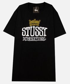 Stussy Crown Stussy T-Shirt in Black Mens Graphic, Crown, Mens Graphic Tshirt, Mens Tshirts, Mens Tops, T Shirt, Black