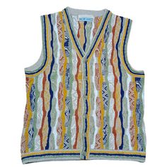 Vintage 90s Coogi Style Cardigan Vest Sleeveless Sweater - Classic Retro Knit Dive into the nostalgia of the 90s with this eye-catching vintage Coogi style v cardigan sweater! Inspired by the iconic designs of Coogi Australia, this sweater features the same bold patterns and vibrant colors that defined an era. Perfect for fashion lovers who appreciate unique, statement pieces. Features: Era: 1990s Style: Coogi-inspired Material: High-quality cotton blend (Soft, warm, and durable) Design: Multico Vintage Sleeveless Winter Tops, Vintage Sleeveless Tops For Winter, Casual Multicolor Sleeveless Sweater, Retro Multicolor Sleeveless Vest, Retro Cotton Sweater Vest, Retro Cotton Sleeveless Sweater Vest, Retro Winter Knit Vest, Retro Cotton Sleeveless Sweater, Retro Sleeveless Knit Sweater