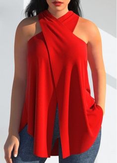 Color:Red;Size:S;Size:M;Size:L;Size:XL;Size:XXL;Package Contents:1 X Tank Top;Style:Casual;Composition:95% Polyester, 5% Spandex;Washing Instructions:Hand Wash /Machine Washable;Tank & Camis Type:Tank Top;Clothing's Length:Long;Neckline:Halter;Pattern Type:Solid;Color Scheme:Red; Red Solid Color V-neck Top, Stretch Solid Color Party Tops, Red Stretch Summer Tops, Solid Color Summer Tops For Party, Red Tops For Summer Party, Chic Red Stretch Tops, Red Plain Tops For Summer, Red Solid Color Party Top, Red Solid Color Top For Night Out