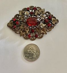 Vintage Faceted Oval Center & Round Red Czech Glass Goldtone Filigree Brooch | eBay Czech Glass Jewelry, Czech Art, Art Deco Brooch, Beautiful Costumes, Vintage Costume Jewelry, Glass Jewelry, Vintage Costumes, Czech Glass, Rich Color