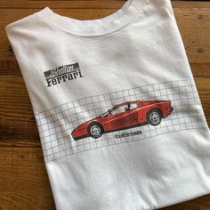 90’s Ferrari tee Size L | Instagram Graphic Tees Vintage Cars, Vintage Racing Aesthetic, Graphic Shirt Design, Adidas Tshirt, Automotive Apparel, Cars Tees, Hoodie Aesthetic, Car Shirts, Shirt Illustration