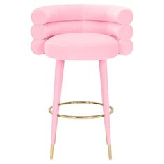 a pink stool with gold legs on a white background