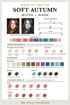 Soft Autumn - Make-up - Pinterest Infographic - the concept wardrobe Angelina Jolie Soft Autumn, Make Up For Soft Autumn, Soft Autumn Grey Hair, Autumn Skin Tone Outfits, Soft Autumn Makeup Palette, Makeup For Soft Autumn, Soft Autumn Nail Polish, Soft Autumn Nail Colors, Soft Autumn Outfits Capsule Wardrobe