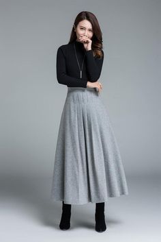 light grey skirt wool skirt winter skirt pleated skirt | Etsy Winter Wool Skirt, Pleated Skirt Winter, Light Grey Skirt, Maxi Skirt Winter, Diy Maxi Skirt, Skirt Winter, Ruffle Maxi Skirt, Tailored Clothes, Grey Skirt