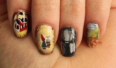 Over The Garden Wall Acrylic Nails, Fun Thanksgiving Nails, Nails With Mushrooms On Them, Studio Ghibli Halloween Nails, Bug Nails Acrylic, Bugs Nail Art, Bug Nails