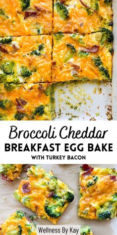 broccoli cheddar breakfast egg bake with turkey bacon on the side