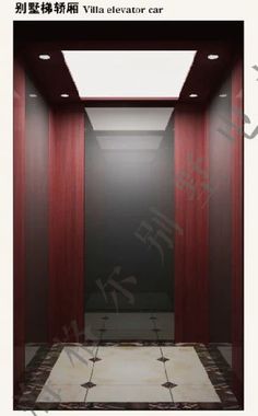 an empty room with red walls and white flooring is shown in this advertisement for the villa elevator car