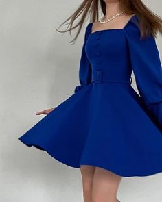 Blue Square Neck Mini Dress For Party, Blue Mini Dress With Square Neck For Party, Blue Fitted Mini Dress With Square Neck, Fitted Blue Mini Dress With Square Neck, Blue Square Neck Mini Dress For Evening, Blue Square Neck Dress Solid Color, Blue Solid Color Square Neck Dress, Formal Royal Blue Mini Dress, Blue Solid Color Mini Dresses