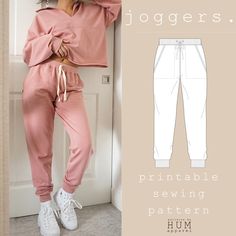 the joggers sewing pattern is available in sizes ranging from small to large