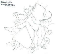 a drawing of a woman holding a stuffed animal in her arms with stars on it