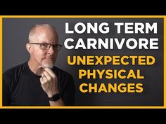 a man with glasses is standing in front of a sign that says, long term carnivor unexpected physical changes