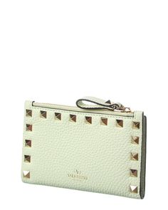 About The Brand: Signature Elegance With A Modern Aesthetic. Made In Italy Rockstud Leather Card Holder In White Grainy Leather With Platinum-Finish Rockstuds And Zippered Pocket Interior Design Details: Leather And Fabric Lining, Card Slots Measures 5.5In Wide X 3.5In High X 1In Wide Fold-Over Flap With Snap Closure Please Note: All Measurements Were Taken By Hand And Are Approximate; Slight Variations May Occur. Our Products Are 100% Genuine. In Some Cases We Purchase Merchandise From Trusted Elegant Card Holder With Zipper Closure, Leather Card Holder, Leather Coin Purse, Valentino Rockstud, Prada Designer, Modern Aesthetic, Card Holder Leather, Design Details, Bags Women