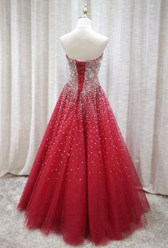 Red A-line Ball Gown For Prom, Red A-line Tulle Dress, Red Gala Dress With Corset Back, Red Corset Back Dress For Prom Season, Red Corset Back Dress For Prom, Red Dress For Prom Season, Red Dress For Debutante Ball And Prom Season, Red Prom Dress With Corset Back, Red Sweetheart Neckline Dress For Debutante Ball