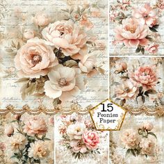 digital papers with flowers on them and the words, 15 png files for scrapping