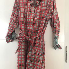 Nwt Burberry Cotton Belted Dress Us 10/ Uk 12/ Eu 44 Red Long Sleeve Daywear Dress, Red Long Sleeve Dresses For Daywear, Red Shirt Dress For Fall Daywear, Red Midi Dress For Daywear In Fall, Red Midi Dress For Fall Daywear, Checked Shirt Dress, Burberry Dress, Wool Sweater Dress, Polo Shirt Dress