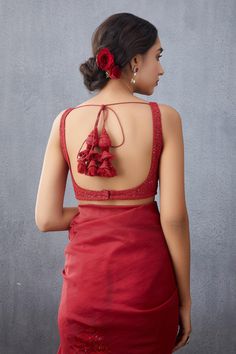 Shop Torani Red Silk Organza Surkh Nida Saree Blouse at Aza Fashions Red Blouse Design, Dresses Traditional