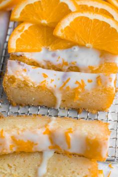 slices of orange cake cooling on a wire rack