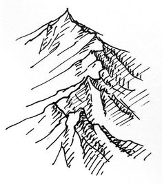 a black and white drawing of a mountain