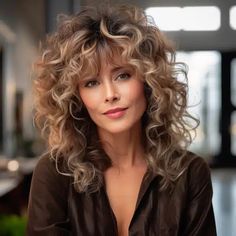 Big Shaggy Hair, Wolfcut Thick Hair Wavy, Best Hair Cuts For Oval Face Long, Shaggy Lob With Bangs Round Faces Long, Medium Curly Shag With Bangs, Curly Hair Cuts Medium, Curly Gray Hair Over 50 Curls, Long Curly Hairstyles With Bangs, Curly Shag With Bangs