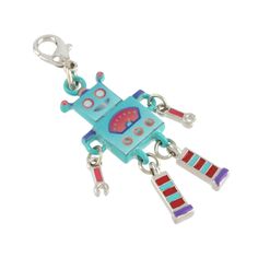 a blue robot keychain with keys attached to it