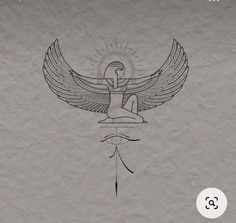 a drawing of an angel sitting on top of a piece of paper with the sun above it