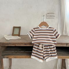 Brighten up the day with our multi-color T-shirt and drawstring shorts set Children Clothes, Striped Fabrics