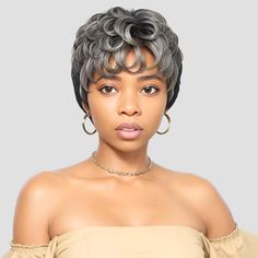 Features & Details Glueless Wave Pixie Cut Bob Wigs Materialthis Salt And Pepper Human Hair Wig Is Made From 100% Unprocessed Virgin Human Hair In Its Natural Color. Short Layered Pixie Cut Wig With Bangs, Which Match The Rhythm Of Natural Hair, Looking More Full And Native Trendy Salt Pepper Wave Bob Wignew Fashion Design Body Wave Short Bob Wigs With Salt Pepper Creative Color. Salt Peeper Is Made Of A Mixture Of Black And Grey. Salt And Pepper Wigs Feature A Stylish Short Bob Cut That's Perfe Salt And Pepper Wigs, Edgy Pixie Cut, Layered Pixie, Short Bob Cuts, Straight Human Hair Bundles, Brown With Blonde Highlights, Edgy Pixie Cuts, Edgy Pixie, Creamy Blonde