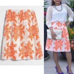 Nwt J Crew Factory Neon Floral Flounce Skirt Sz 6 E9830 $89.50 New Without Tags Size: 6 Style Number: E9830 Style Description: Flared / Flounce Skirt Front Length : 22” Waist Circumference: 30” Total Fully Lined Side Pockets Brand New With Tags White A-line Skirt For Fall, Spring Full Skirt In Orange, Elegant Orange Skirt For Spring, Orange Workwear Skirt For Spring, Orange Skirt For Workwear In Summer, Flounce Skirt, Waist Circumference, J Crew Factory, Orange White