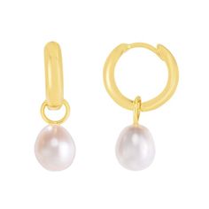 EMILIQUE 14KT YELLOW GOLD PEARL DROP HUGGIE EARRINGS Pearl Drop Earrings Gold, Earrings Real, Gold Chain Earrings, Freshwater Pearl Drop Earrings, Bridesmaid Gifts Jewelry, Huggie Earrings, Huggie Hoop Earrings, Bridesmaid Earrings, Pearl Drop Earrings