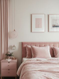 Pastel Pink Aesthetic Bedroom, Soft Pink Bedroom Aesthetic, Pastel Pink Bedroom Walls, Pink Bed Frame Bedroom Ideas, Light Pink Bedroom Aesthetic, Cream And Pink Bedroom, Light Pink Comforter, Light Pink Bedroom, Sunshine Bedroom