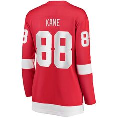 Display your loyalty to Patrick Kane by sporting this Detroit Red Wings Breakaway jersey from Fanatics Branded. It features the same authentic team graphics and colors your Detroit Red Wings wear on the ice. This Patrick Kane jersey is crafted with lightweight trims, breathable material and a tailored fit to ensure a comfortable experience on game day.Display your loyalty to Patrick Kane by sporting this Detroit Red Wings Breakaway jersey from Fanatics Branded. It features the same authentic team graphics and colors your Detroit Red Wings wear on the ice. This Patrick Kane jersey is crafted with lightweight trims, breathable material and a tailored fit to ensure a comfortable experience on game day.FanFit: A more tailored fit providing improved comfort around the torso and armsFanatics Bra Red Jersey Top For Game Day, Red Jersey Tops For Game Day, Collegiate Red Tops For Team Events, Sporty Red Tops For Team Events, Red Wing Women, Patrick Kane, Tailored Design, Detroit Red Wings, Red Wings