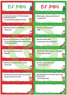 elf joke sheet for kids to help them learn how to use the word elf jokes